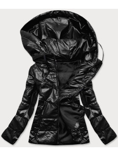 Čierna lesklá dámska bunda (B9751)