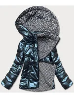 Tmavomodrá krátka lesklá dámska bunda (W586-1) Tmavomodrá krátka lesklá dámska bunda (W586-1)