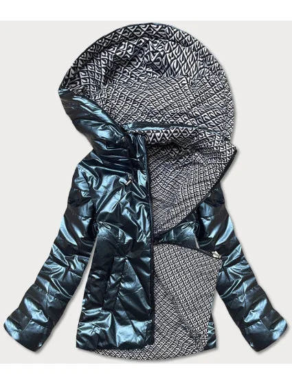 Tmavomodrá krátka lesklá dámska bunda (W586-1) Tmavomodrá krátka lesklá dámska bunda (W586-1)