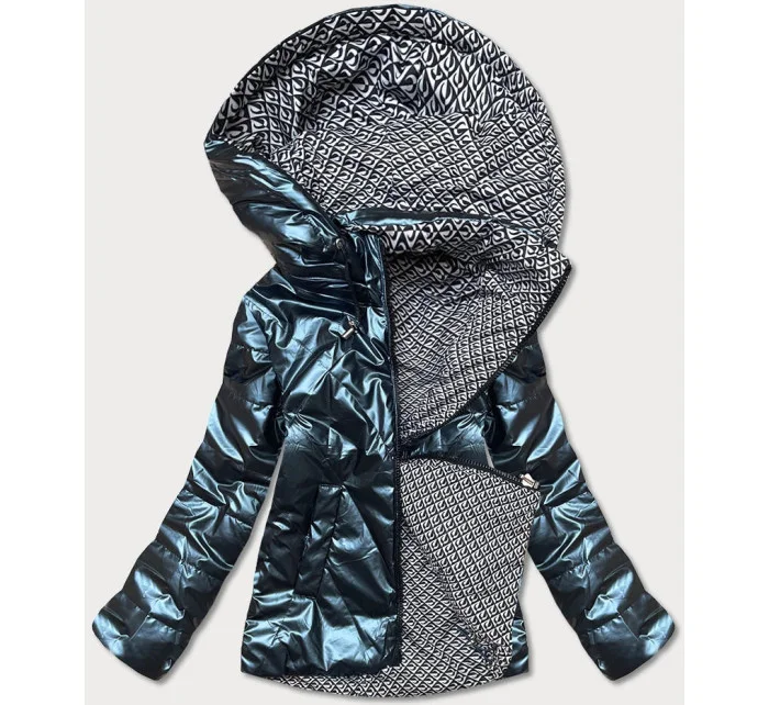 Tmavomodrá krátka lesklá dámska bunda (W586-1) Tmavomodrá krátka lesklá dámska bunda (W586-1)