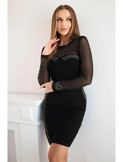 Pletené šaty s model 19361640 na bocích a rukávech černé - K-Fashion