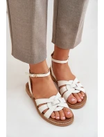 Kožené Dámské Sandály Na Plochém Podpatku Zazoo model 21682231 Ecru - Boto Kožené Dámské Sandály Na Plochém Podpatku Zazoo model 21682231 Ecru - Boto