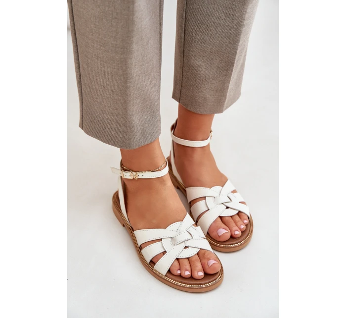 Kožené Dámské Sandály Na Plochém Podpatku Zazoo model 21682231 Ecru - Boto Kožené Dámské Sandály Na Plochém Podpatku Zazoo model 21682231 Ecru - Boto