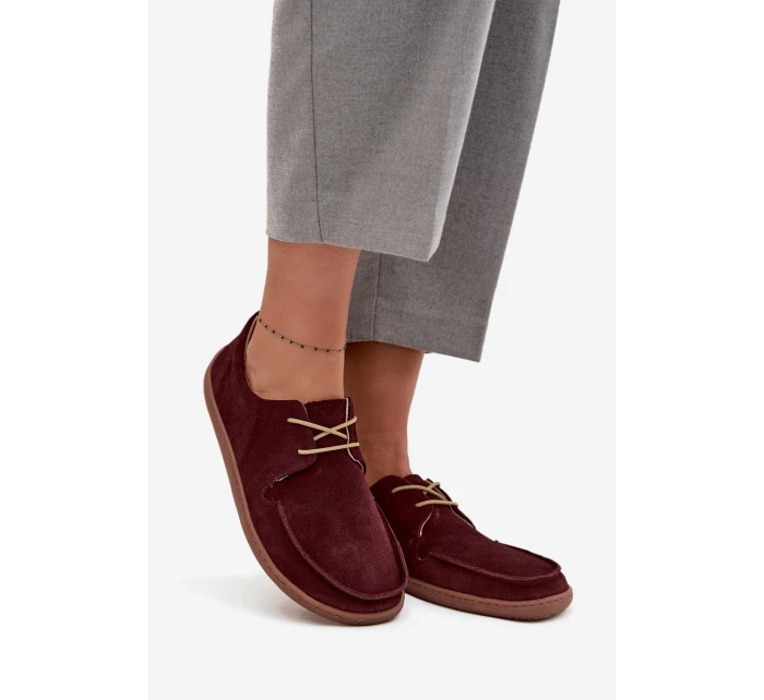 Półbuty Damskie Typu Barefoot Z Naturalnego Zamszu Zazoo 327 Bordowe