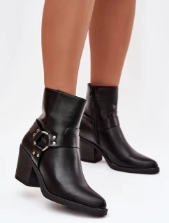 Zateplené dámské kotníkové boty na podpatku s ozdobným prvkem černé Jurelle