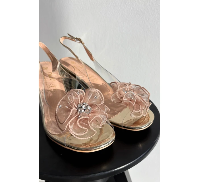 Sandály na podpatku s ozdobou D&A MR52-238 zlaté