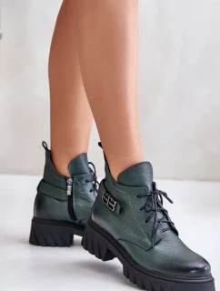 Dámske kožené členkové topánky Zazoo s nízkou špičkou - tmavozelené