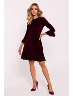 M825 Zamatové šaty s volánmi - bordové