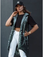 Dámska prešívaná vesta s kapucňou dlhá MERIS tmavozelená FashionStreet TY4425 Dámska prešívaná vesta s kapucňou dlhá MERIS tmavozelená FashionStreet TY4425