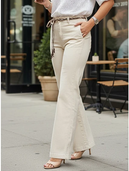 Spodnie damskie jeansowe z wysokim stanem ecru model 22161471 - FashionStreet