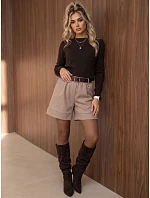 Elegantné dámske šortky s opaskom, béžové, FashionStreet SY0628