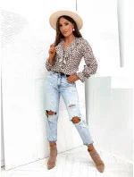 Dámska hnedá blúzka s ozdobným výstrihom (82124) Dámska hnedá blúzka s ozdobným výstrihom (82124)