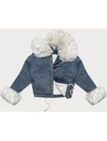 Svetlomodrá/biela dámska krátka džínsová bunda s kožušinovou podšívkou J Style (11Z8219)