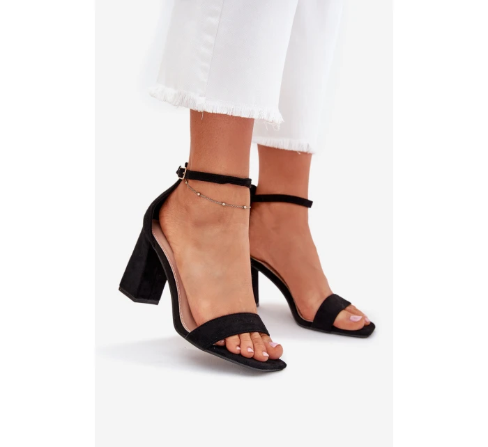 Sandały Damskie Na Słupku Z Eko Zamszu Czarne Elirae