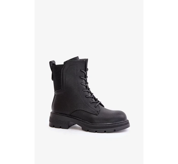 Zateplené členkové topánky Workers Zippered Black Leairae