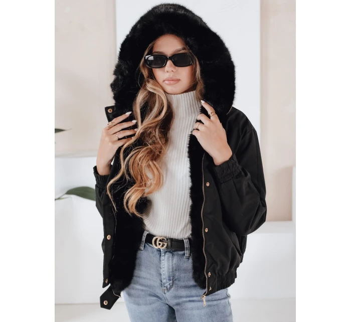 Dámská zimní bunda krátká s kožešinou černá Dstreet model 21991168 - FashionStreet