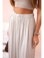 Dámske široké viskózové nohavice s elastickým pásom tmavo béžové Dámske široké viskózové nohavice s elastickým pásom tmavo béžové