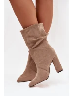 Dámské kotníkové boty na podpatku s třásněmi a stahováním vyhřívané béžové Darlina Dámské kotníkové boty na podpatku s třásněmi a stahováním vyhřívané béžové Darlina