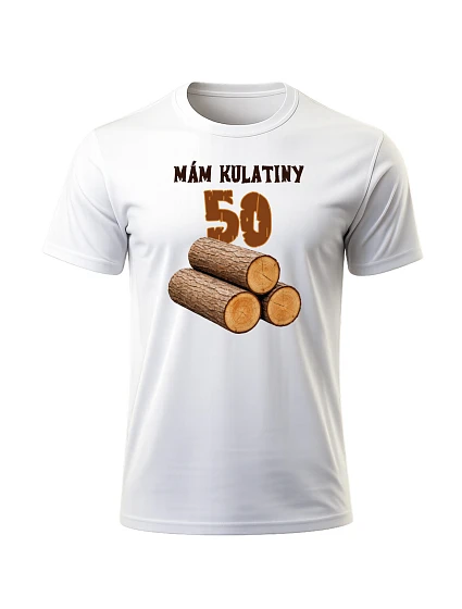 Pánské bavlněné tričko s potiskem - MÁM KULATINY 50 - bílé