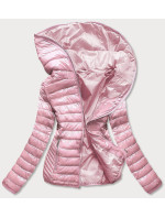 Ružová prešívaná dámska bunda s kapucňou (B9561)