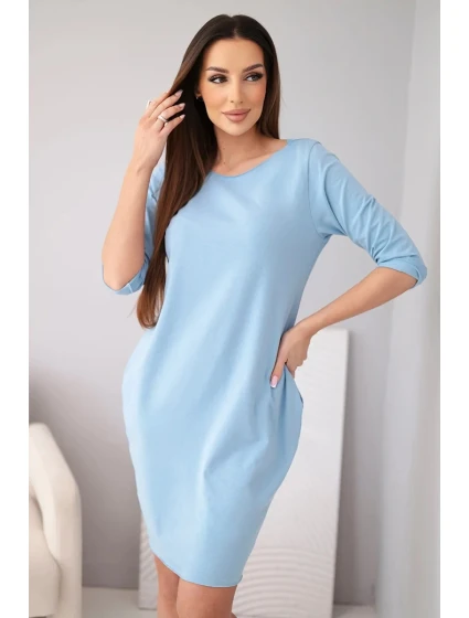 Dámske bavlnené šaty s 3/4 rukávmi a vreckami modré Dámske bavlnené šaty s 3/4 rukávmi a vreckami modré