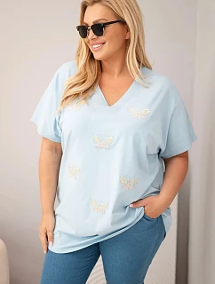 Dámská bavlněná halenka Plus Size s model 22185717 modrá - K-Fashion