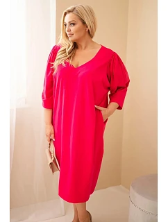 Plus veľkosť dámske šaty s vreckami Fuchsia