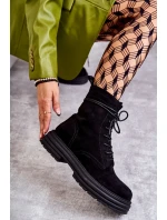 Damskie Zamszowe Botki Wiązane Czarne Afra Damskie Zamszowe Botki Wiązane Czarne Afra