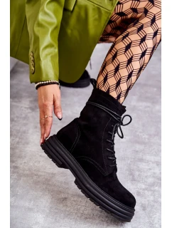 Damskie Zamszowe Botki Wiązane Czarne Afra