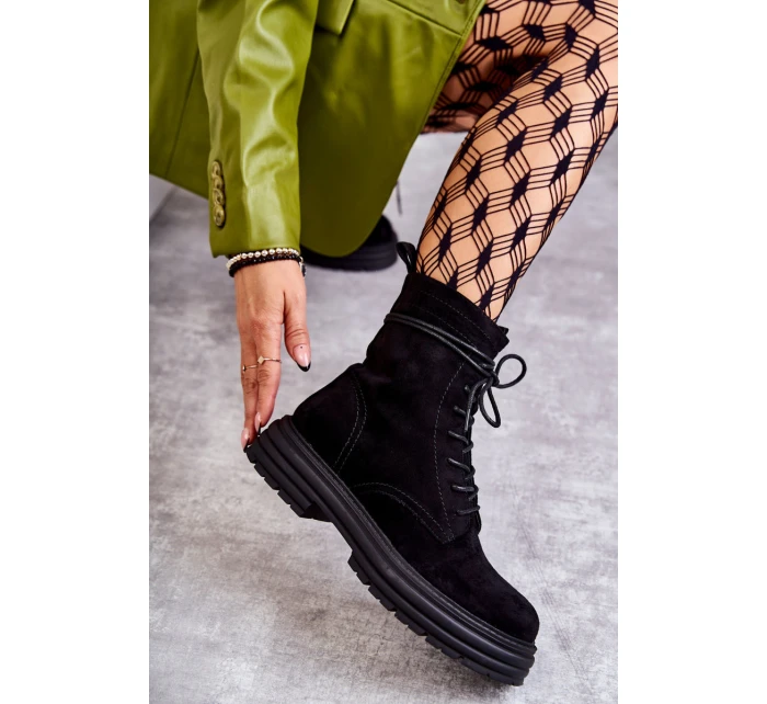 Damskie Zamszowe Botki Wiązane Czarne Afra Damskie Zamszowe Botki Wiązane Czarne Afra