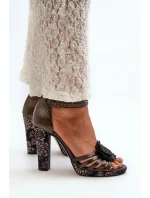 Sandały Damskie Na Słupku Z Ozdobą Maciejka 06620-20 Grafitowe