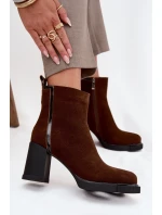 Botki Damskie Z Naturalnego Zamszu Na Słupku Ocieplane Vinceza 91141 Brązowe