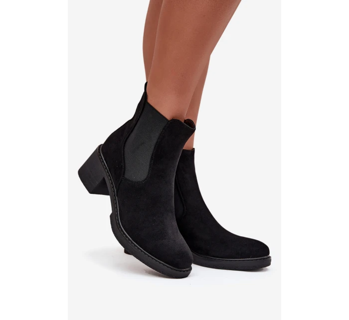 Botki Sztyblety Damskie Na Klocku Czarne Luvina