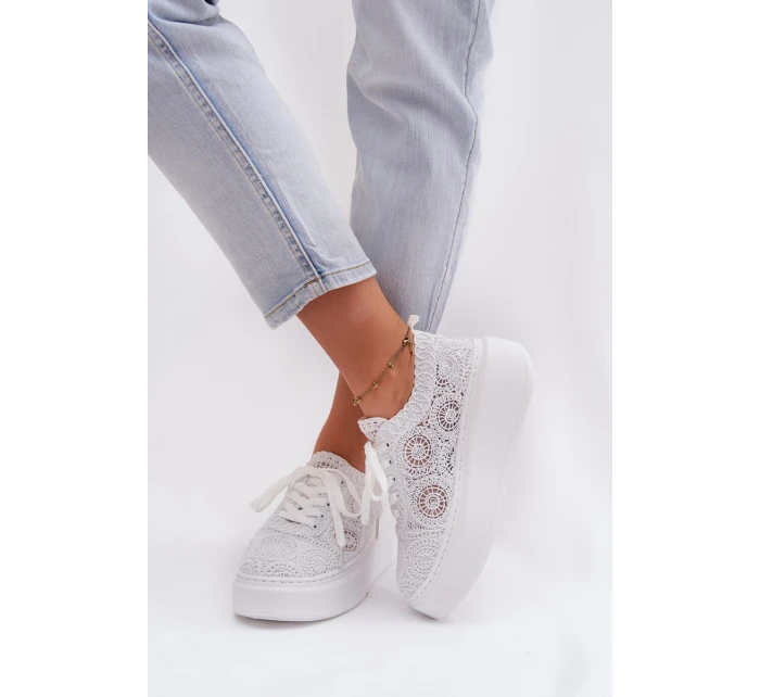 Háčkované dámské tenisky na platformě bílé Evalora