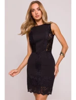 M864 Mini šaty s čipkovanými panelmi - čierne