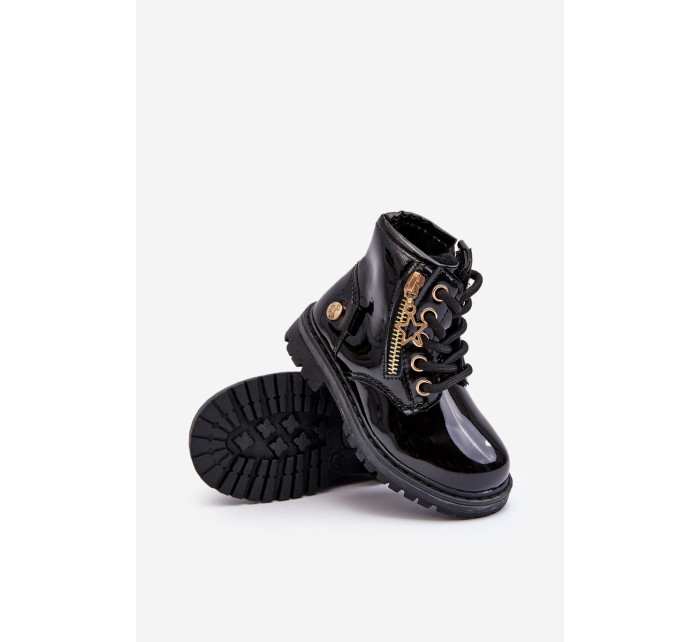 Dievčenské lakované topánky na zips, zateplené čierne Felori