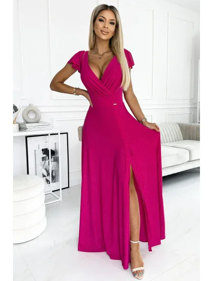 411-5 CRYSTAL trblietavé dlhé šaty s výstrihom - FUSSION 411-5 CRYSTAL trblietavé dlhé šaty s výstrihom - FUSSION