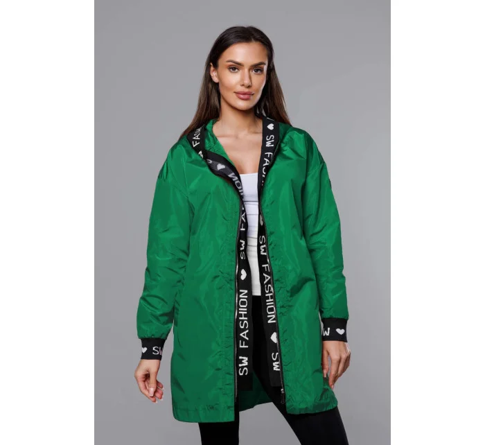 Tenká zelená dámská bunda s ozdobnou lemovkou model 18038046 - S'WEST