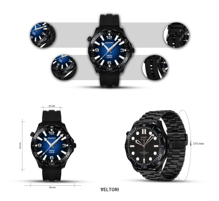 Černý silikonový řemínek + černý náramek model 21805557 - VELTORI