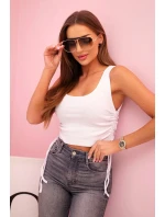 Dámska rebrovaná blúzka so šnúrkou na bokoch biela