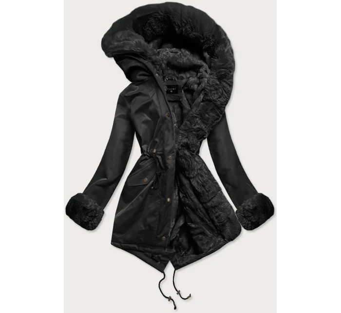 Dámska zimná bunda s medvedíkom čierna (br529-101)