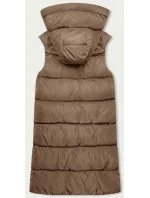 Béžová a grafitová dlhá dámska obojstranná vesta (B8248-12)