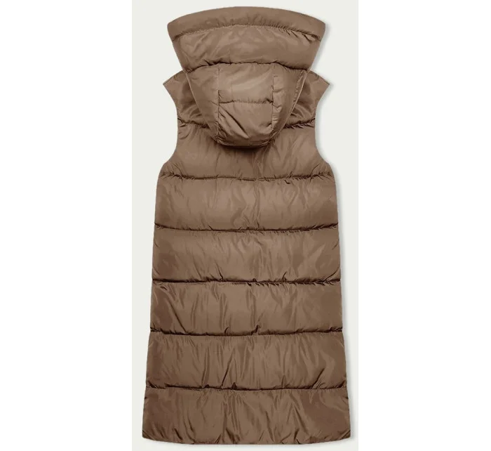 Béžová a grafitová dlhá dámska obojstranná vesta (B8248-12)