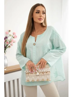 Košeľová blúzka s vyšívaným vzorom mint