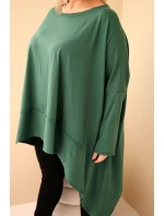 Dámská tunika Plus Size z bavlny s asymetrickým spodním lemem tmavě zelená Dámská tunika Plus Size z bavlny s asymetrickým spodním lemem tmavě zelená