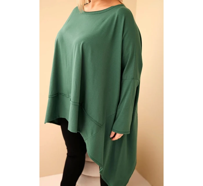 Dámská tunika Plus Size z bavlny s asymetrickým spodním lemem tmavě zelená Dámská tunika Plus Size z bavlny s asymetrickým spodním lemem tmavě zelená