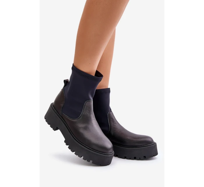 Zazoo 2947 Wsuwane Botki Damskie Ze Skóry Naturalnej Czarne