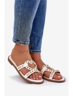 Zdobené Ploché Pantofle Dámské Bílé model 21685812 - Boto