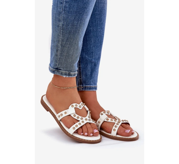 Zdobené Ploché Pantofle Dámské Bílé model 21685812 - Boto