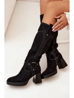 Zateplené Dámské Kozačky Na Podpatku S Černé model 21705148 - Boto